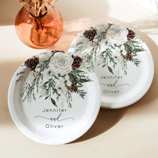 エバーグリーンフェスティバル冬のエレガントな結婚式 ペーパープレート