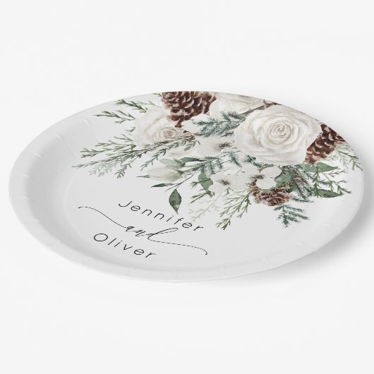 エバーグリーンフェスティバル冬のエレガントな結婚式 ペーパープレート (アングル)