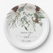エバーグリーンフェスティバル冬のエレガントな結婚式 ペーパープレート (正面)