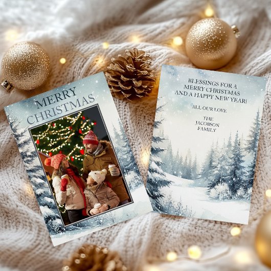 エバーグリーンフォトクリスマスカード 招待状