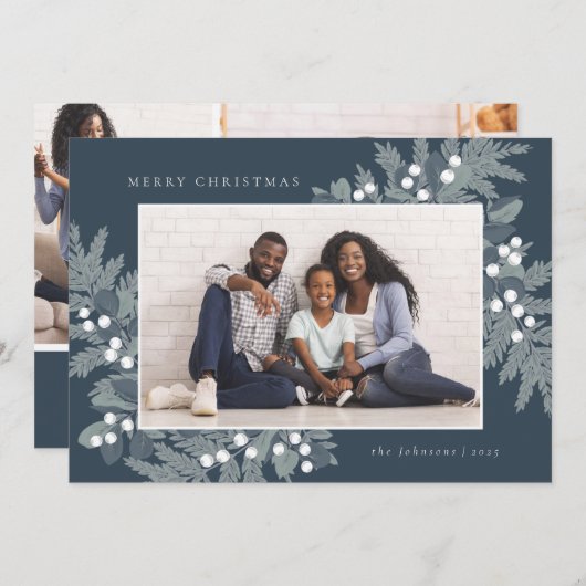 エバーグリーンフレームフォトホリデーカード (正面/裏面)