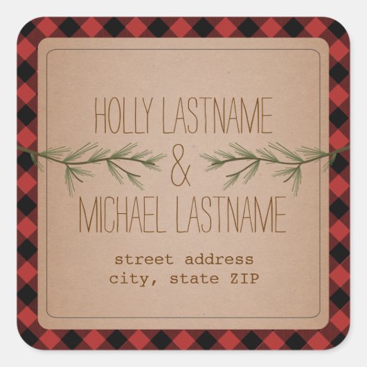 エバーグリーンブランチのプレイドアドレスのステッカー スクエアシール (正面)