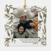 エバーグリーンブランチフェスティバルホリデーフォトクリスマス セラミックオーナメント (裏面)