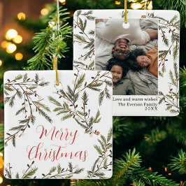 エバーグリーンブランチフェスティバルホリデーフォトクリスマス セラミックオーナメント