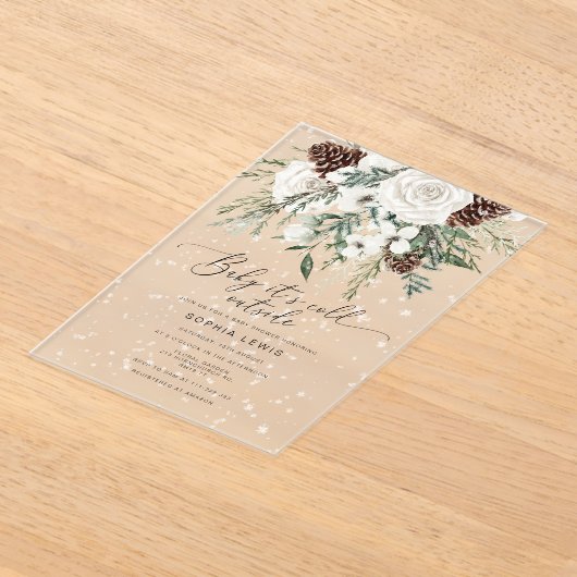 エバーグリーンベビーその冷たい外の赤ちゃんシャワー アクリル招待状 (レイダウン)