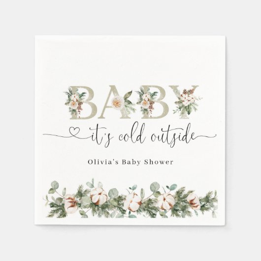 エバーグリーンベビーその冷たい外の赤ちゃんシャワー スタンダードカクテルナプキン (正面)