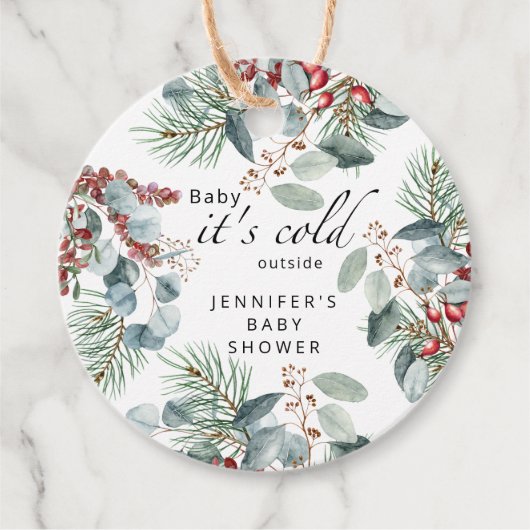 エバーグリーンベビーその冷たい外の赤ちゃんシャワー フェイバータグ (正面)