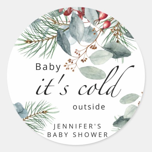 エバーグリーンベビーその冷たい外の赤ちゃんシャワー ラウンドシール (正面)