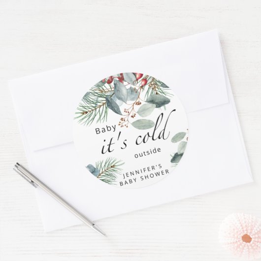 エバーグリーンベビーその冷たい外の赤ちゃんシャワー ラウンドシール (封筒)