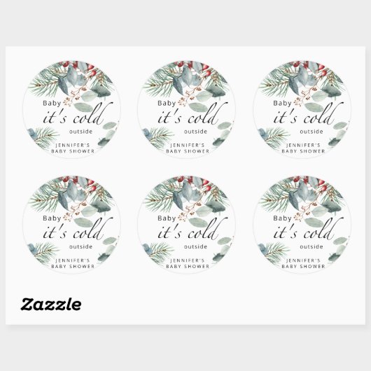 エバーグリーンベビーその冷たい外の赤ちゃんシャワー ラウンドシール (シート)