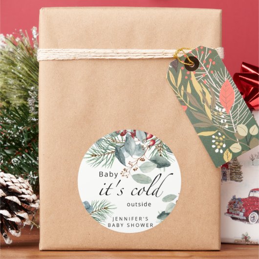 エバーグリーンベビーその冷たい外の赤ちゃんシャワー ラウンドシール (クリスマス)
