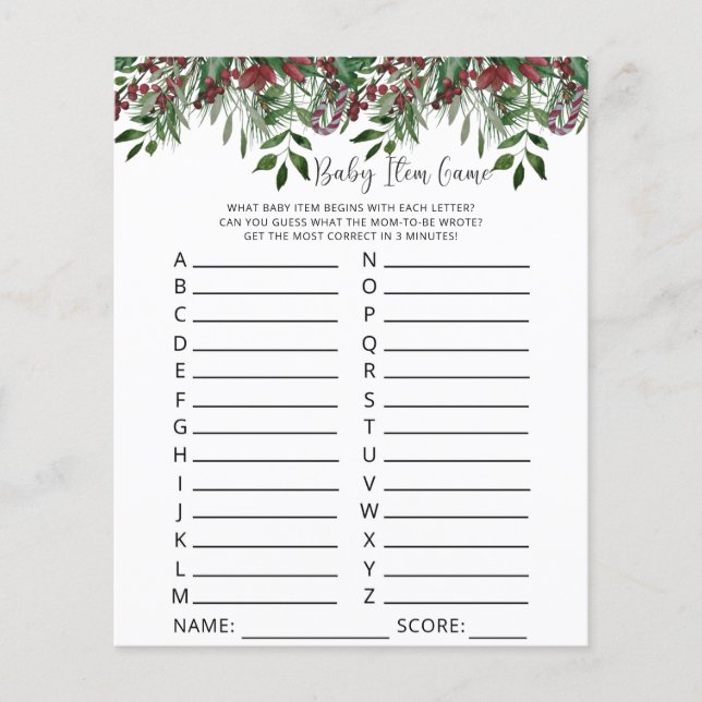 エバーグリーンベビーアイテムゲーム。赤ちゃんシャワーゲーム (正面)