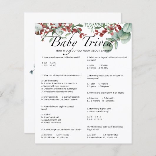 エバーグリーンベビートリビアベビーシャワーゲーム (正面/裏面)