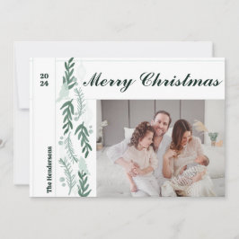 エバーグリーンベリーガーランドモダンワンフォトクリスマス シーズンカード