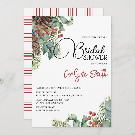 エバーグリーンポインセエレガントッティア冬ブライダルシャワー 招待状 (正面/裏面)