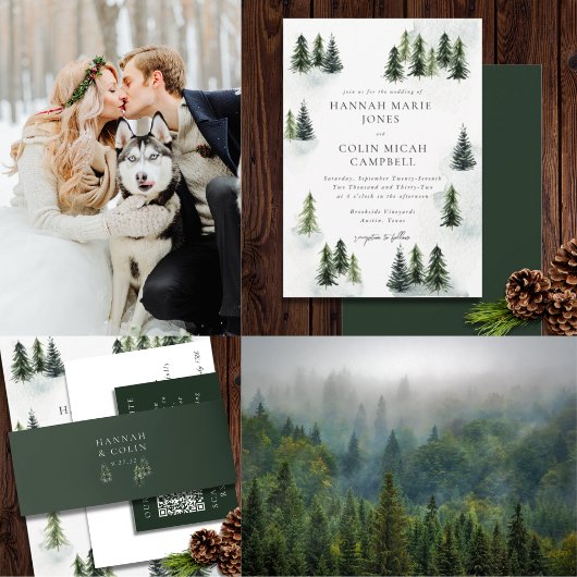 エバーグリーンマウンテングレンホワイトグリーンブラック 招待状ベリーバンド