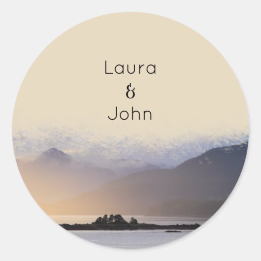 エバーグリーンマウンテンミストウェディングパーティーの好意 ラウンドシール (正面)