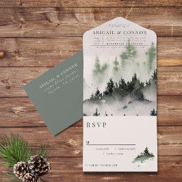 エバーグリーンマウンテン素朴ミストウィンターホワイトグレー オールインワン招待状