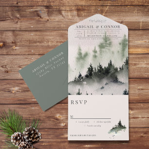 エバーグリーンマウンテン素朴ミストウィンターホワイトグレー オールインワン招待状