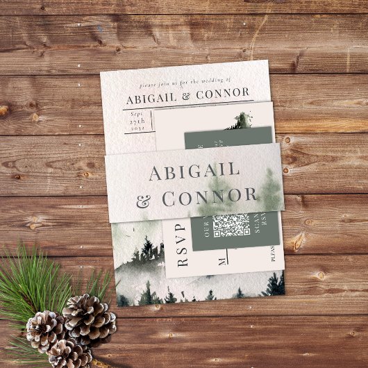 エバーグリーンマウンテン素朴ミストウィンターホワイトグレー 招待状ベリーバンド