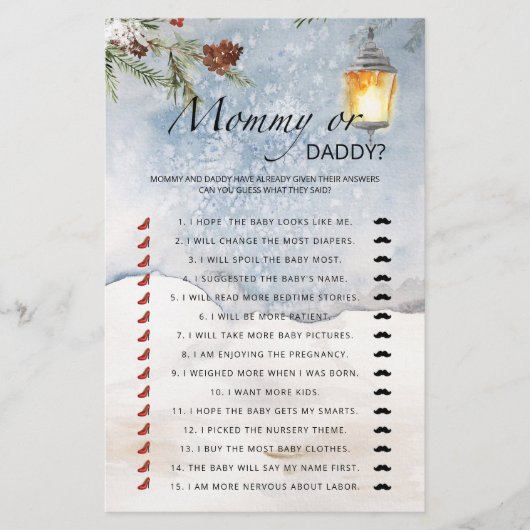 エバーグリーンママまたはパパ赤ちゃんシャワーゲーム (正面)