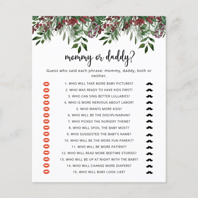 エバーグリーンママまたはパパ赤ちゃんシャワーゲーム (正面)