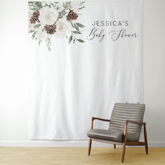 エバーグリーンミニマルエレガント冬の赤ちゃんシャワー タペストリー (インサイチュ)