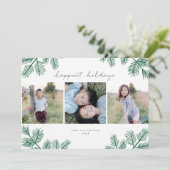 エバーグリーンモダンパインミニマル3写真クリスマス シーズンカード (スタンド正面)