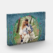 エバーグリーンリーススノークリスマスデニムブルー フォトブロック (左)