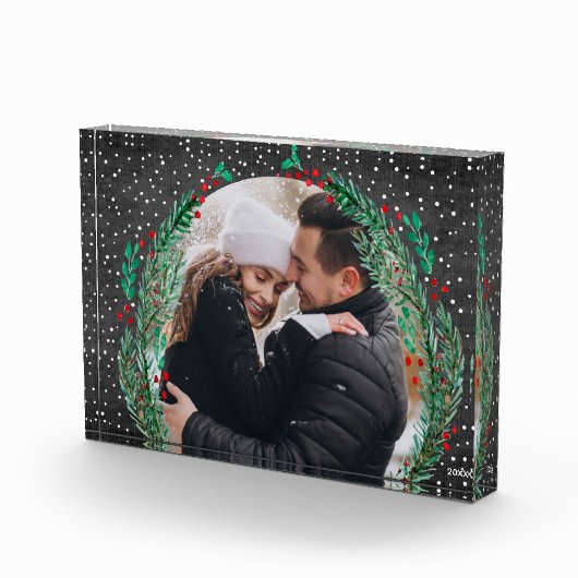 エバーグリーンリース雪クリスマスブラックフォトブロック フォトブロック (右)