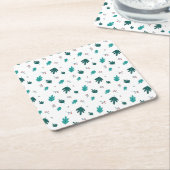 エバーグリーン葉ツリーズ&レッドホリーベリー スクエアペーパーコースター (アングル)