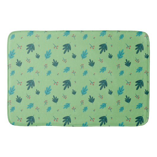 エバーグリーン葉ツリーズ&レッドホリーベリー バスマット (正面)