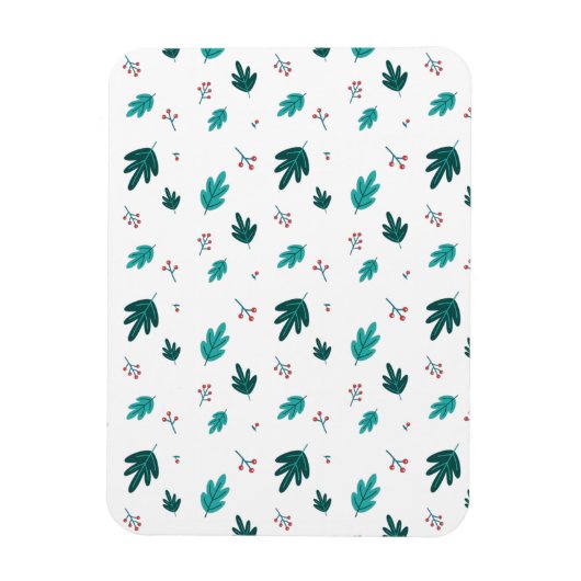 エバーグリーン葉ツリーズ&レッドホリーベリー マグネット (縦)