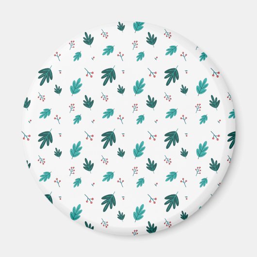 エバーグリーン葉ツリーズ&レッドホリーベリー マグネット (正面)