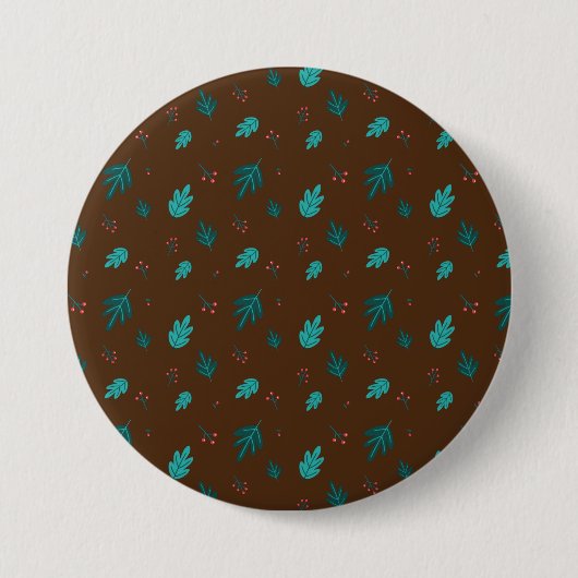 エバーグリーン葉ツリーズ&レッドホリーベリー 缶バッジ (正面)