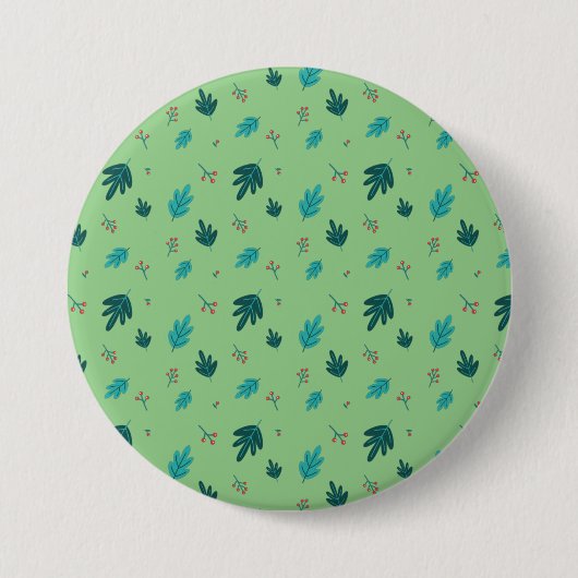 エバーグリーン葉ツリーズ&レッドホリーベリー 缶バッジ (正面)