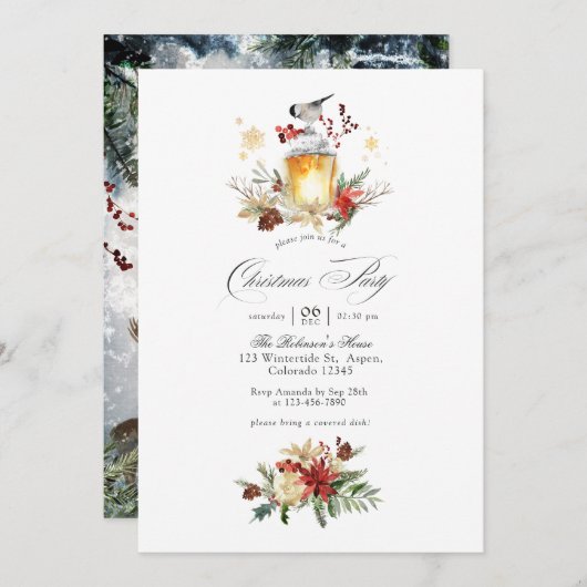エバーグリーン – ウィンタータイドウッドランドクリスマスパーティー 招待状 (正面/裏面)