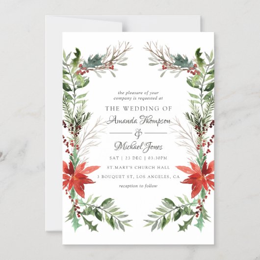 エバーグリーン – ウィンタータイドウッドランド結婚クリスマス マグネット招待状 (正面)