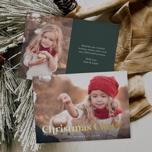 エバーグリーン | クリスマス応援2枚の写真金ゴールド 箔シーズンカード