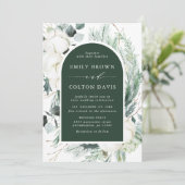 エバーグリーン&コットンフラワーエレガントなウェディンググリーン 招待状 (スタンド正面)