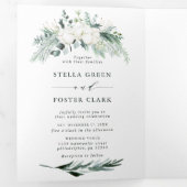 エバーグリーン&コットンフラワーエレガントなウェディングフォト 三つ折り招待状 (内部最初)