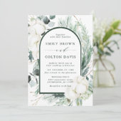 エバーグリーン&コットンフラワーエレガントなウェディングフォト 招待状 (スタンド正面)