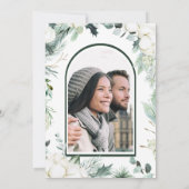 エバーグリーン&コットンフラワーエレガントなウェディングフォト 招待状 (裏面)