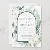 エバーグリーン&コットンフラワーエレガントな結婚式 招待状 (正面)