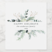 エバーグリーン&コットンフラワーハッピーホリデーズエレガント ワインラベル (シングルラベル)