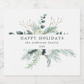 エバーグリーン&コットンフラワーハッピーホリデー スパークリングワインラベル (シングルラベル)