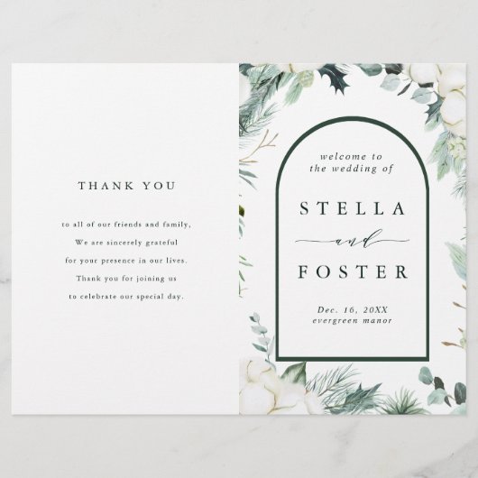 エバーグリーン&コットンフラワーフォールディング結婚式 プログラム (正面)