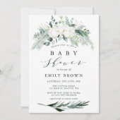 エバーグリーン&コットンフラワーブーケベビーシャワー 招待状 (正面)