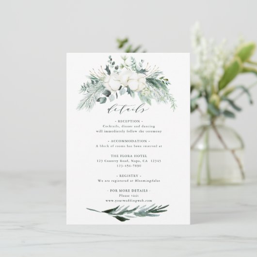 エバーグリーン&コットンフラワーブーケ結婚ーズ詳細 エンクロージャーカード (スタンド正面)