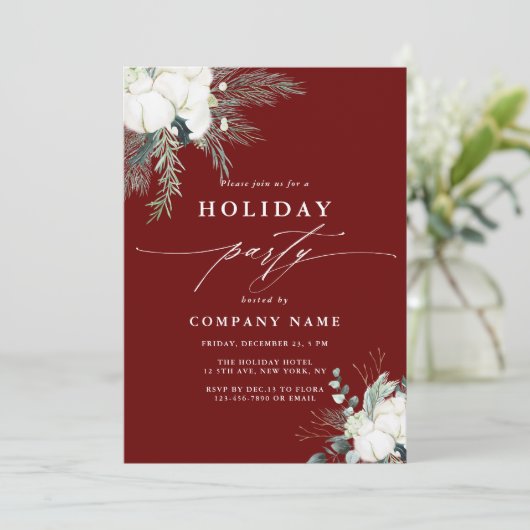 エバーグリーン&コットンフラワーレッドホリデーパーティー 招待状 (スタンド正面)